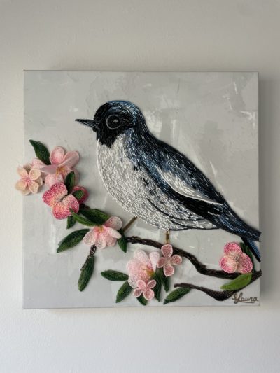 Bird on a flowered branch - Maria Laura Art