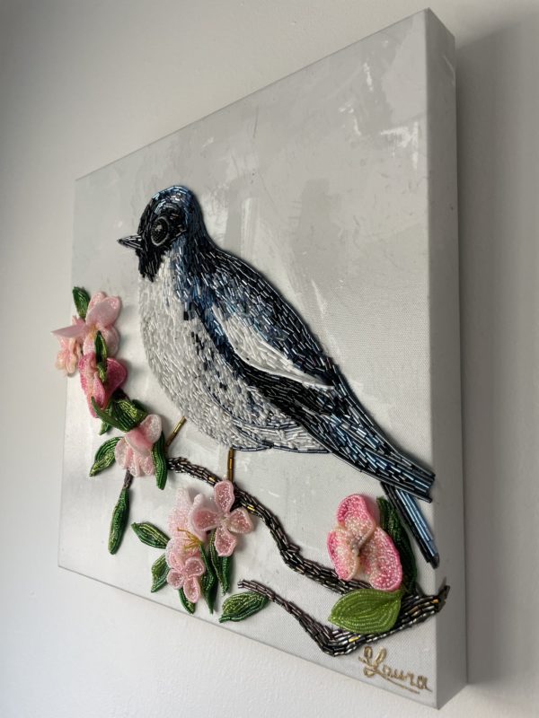 Bird posing on a flowered tree - Maria Laura Art