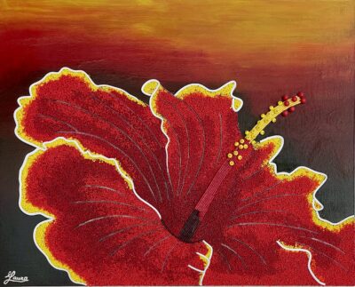 Red Hibiscus - Contemporary Bead Mosaic - Maria Laura Art