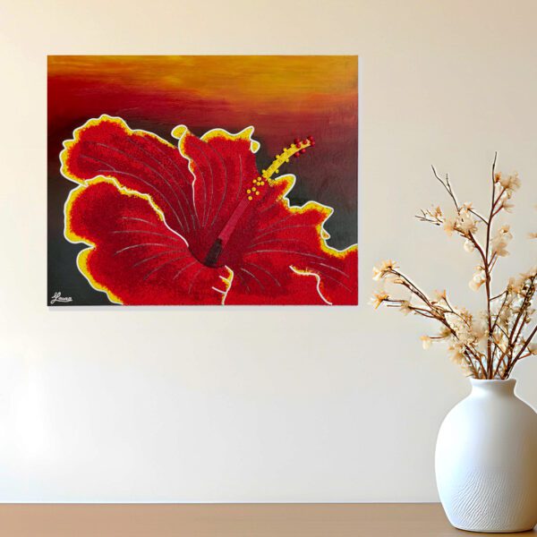 Red Hibiscus - Bead Mosaic - Maria Laura Art