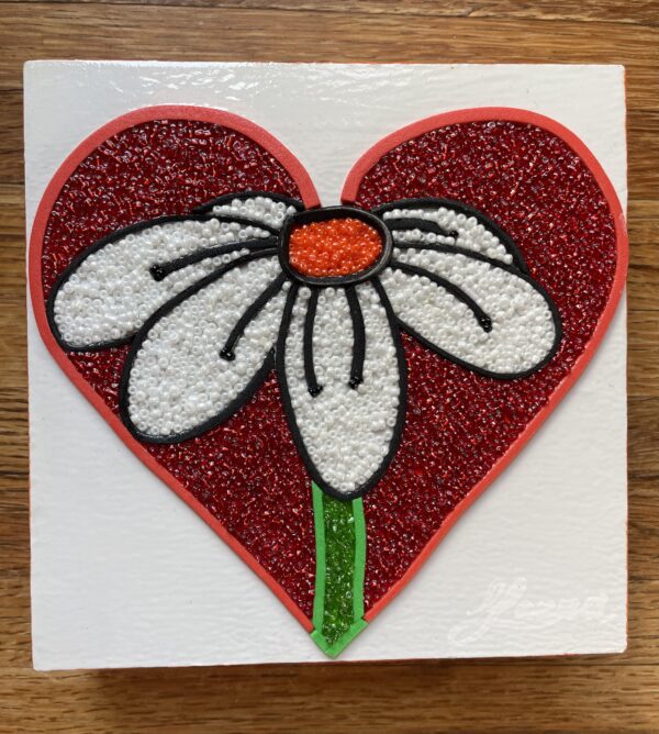 Heart with Daisy - Maria Laura Art - Bead Mosaic