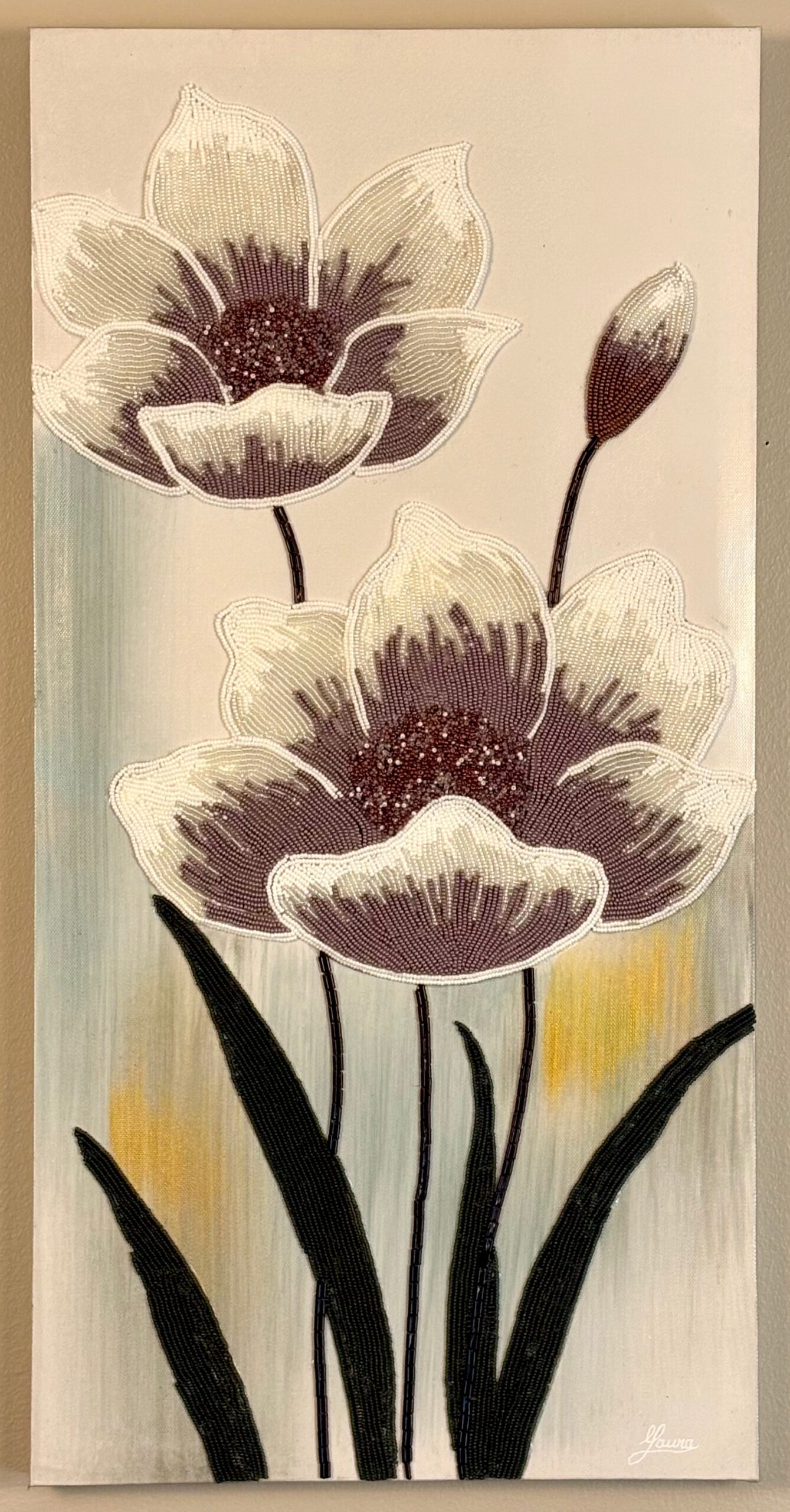 Ethereal Blossoms — contemporary bead mosaic flowers by Maria Laura Art