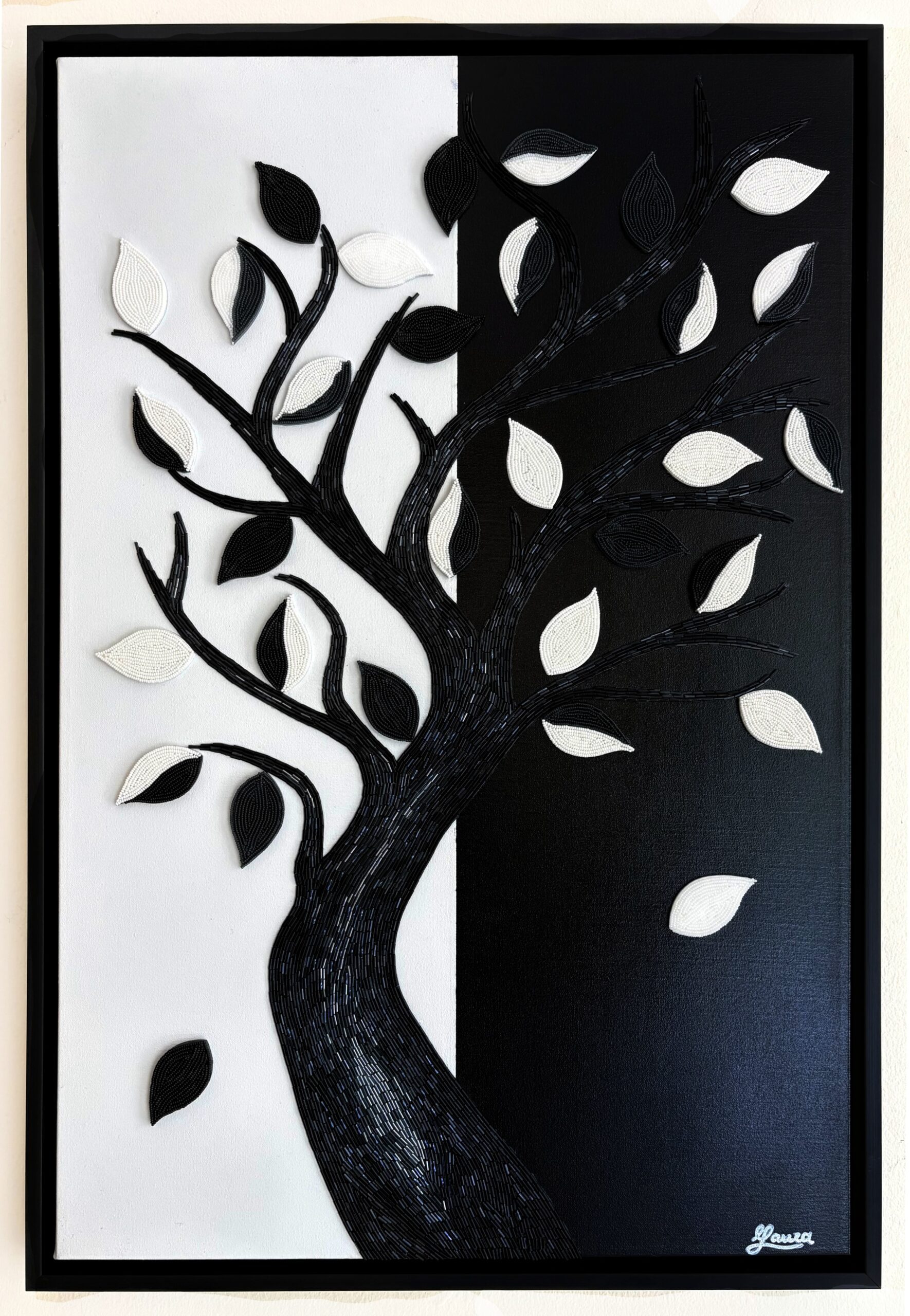 In Balance — contemporary bead mosaic of a tree by Maria Laura Art